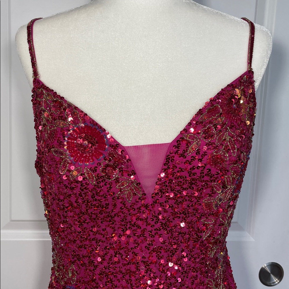 Rachel Allen Mini Sequins Dress Size 14 Magenta Sleeveless Formal Bridal Beaded - Picture 2 of 14